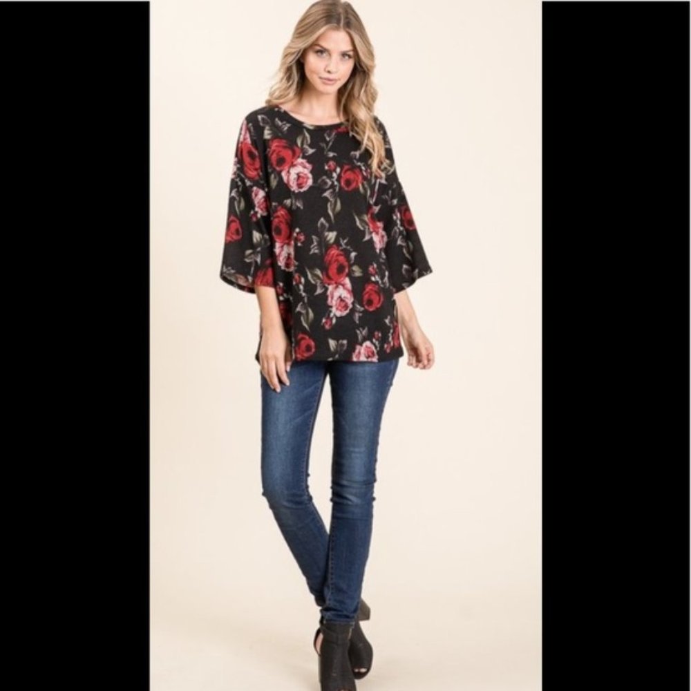 Black Floral Tunic Shirt